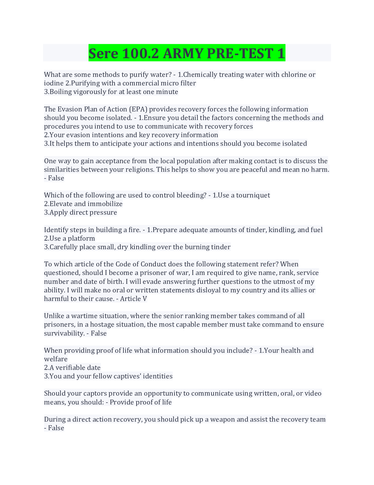 Preview image for Sere 100.2 Post Test 100% correct